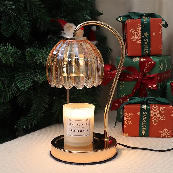 Candle Warmer Lamp with Timer & Dimmer, Aromatherapy Candle Lamp for Scented Candles, Modern Amber Glass Candle Lamp Warmer, Birthday Gift for Women Mom House Warming Gifts New Home Decor