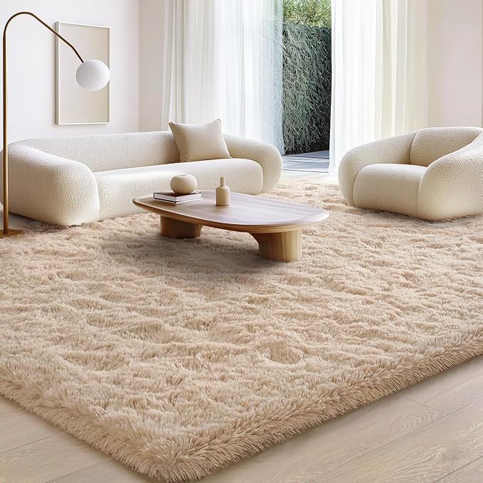 BENRON Soft Fluffy Rugs for Living Room 8 x 10 Light Tan, Extra Large Area Rug for Bedroom Dining Table Office Kids Nursery Room, Machine Washable