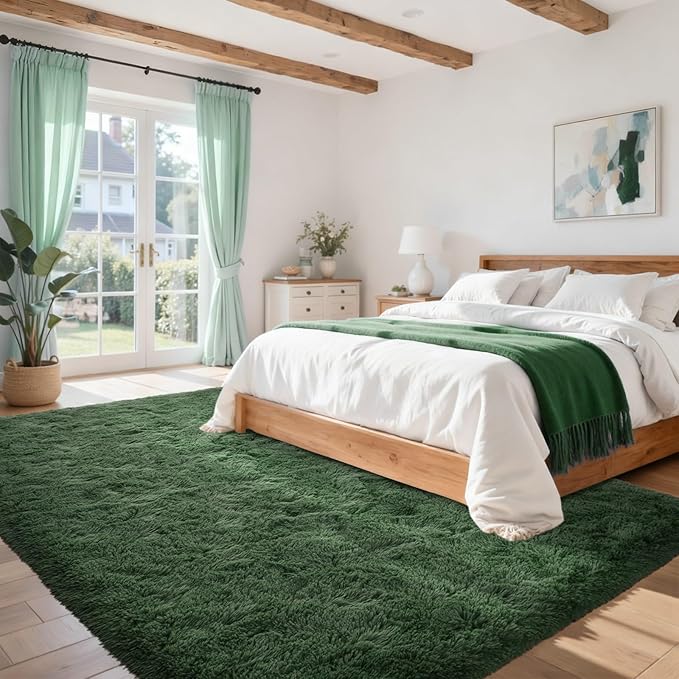 Green Area Rugs for Bedroom Fluffy 4x6 Shag Rug,Plush Living Room Grass Carpet for Kids Teens Indoor Classroom Home Decor Aesthetic