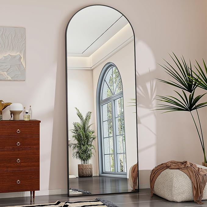 64"x21" Arched Mirror Full Length, Standing Floor Mirror, Wall Mounted Mirror with Aluminum Frame - for Standing, Leaning or Hanging, for Living Room Dressing Room, Black