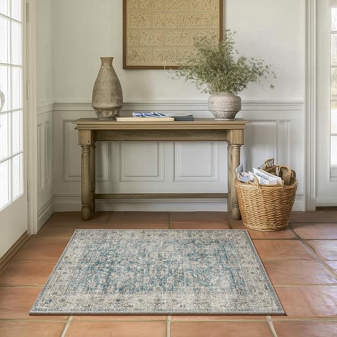 Machine Washable Entryway Throw Rug: Door Mat Indoor Entrance 2x3 Rug Boho Small Area Rug Non-Slip Low Pile Kitchen Rug for Front Door Indoor Entrance Entry Kids Room