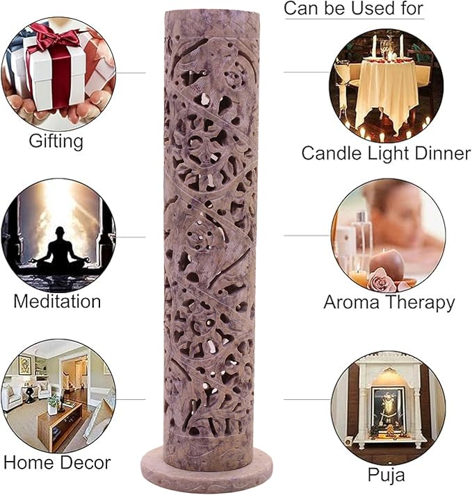 Carry Me Marble Soapstone Incense Stick Holder | Candle Burner | Tea Light Holder - Perfect Handmade Elephant Carving for Gifting. Decorative Home and Office Decor.(3 x 3 x 10.5 Inches)