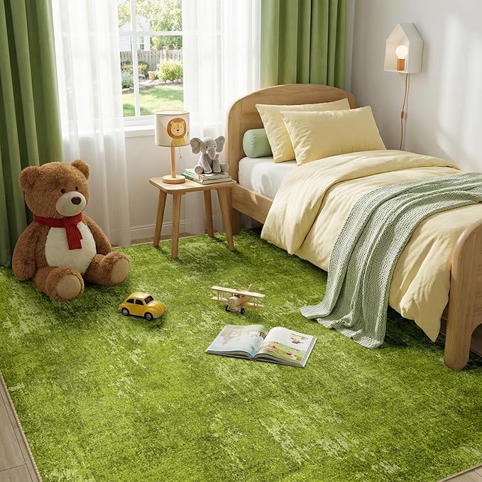 RELEANY Washable Area Rugs 6'x9' Non-Slip Modern Abstract Soft for Living Room Entryway Bedroom Nursery, Print Pattern, Grass Green
