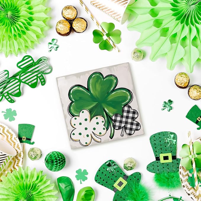 St. Patrick's Day Decorations, Irish Luck Shamrock Wooden Box Sign Desk Decor, St Patricks Day Decorations Party Table Decor 5x5