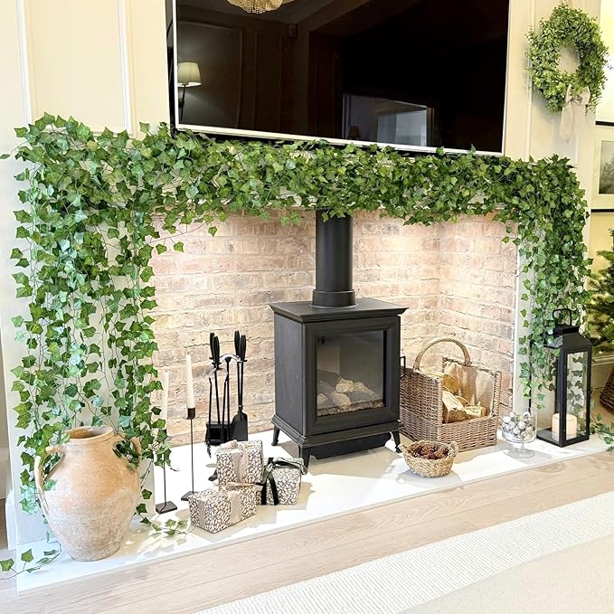 CQURE 48 Pcs 336Ft Artificial Ivy Fake Vines,Ivy Garland Greenery Garland Fake Hanging Plants Vines Green Leaves for Bedroom Wedding Garden Wall Room Decor