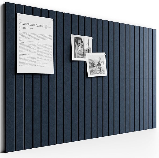 Bumusty Large Cork Board Alternative-36 x 24" Felt Bulletin Board Tiles, with 30 Pushpins, 40 Adhesive Tabs, Fine-Stripe 6-Pack, Cork Boards for Office Push Pin Board Felt Board-Navy Blue