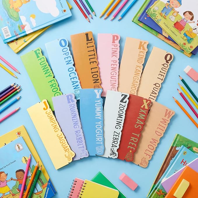 26 Pcs Library Alphabet Book Dividers Wooden Vinyl Record Organizer Separators 26 Alphabetical A-z Dividers Bookshelf Markers for Shelves Cds, Albums, Books