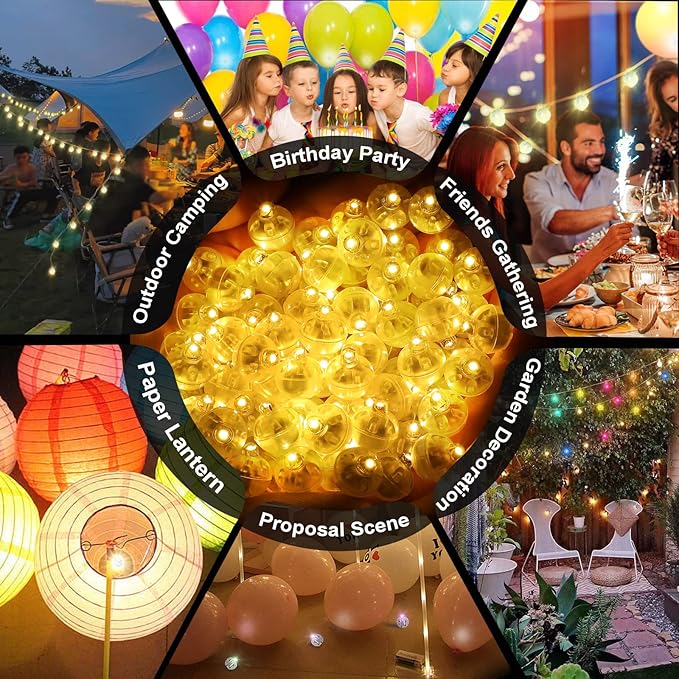 50pcs LED Warm White Balloon Lights, Round LED Mini Lights for Paper Lantern Balloon Birthday Party Event Indoor Outdoor Wedding Decoration Halloween Christmas Supplies