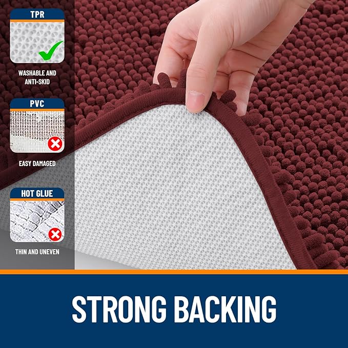 OLANLY Large Bathroom Rugs 44x32, Soft Absorbent Chenille Bath Rugs, Rubber Backing Quick Dry, Machine Washable Bath Mats for Bathroom Floor, Tub and Shower, Home Decor Accessories, Andorra Red-Brown