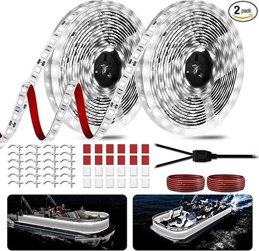 40FT Boat LED Strip Lights 12V Waterproof, Marine LED Strip Lights for Pontoon, Ideal as Under Gunnel Lights, Deck Light, Boat Interior Light for Kayak, Jon Boats and Fishing Boats (White)
