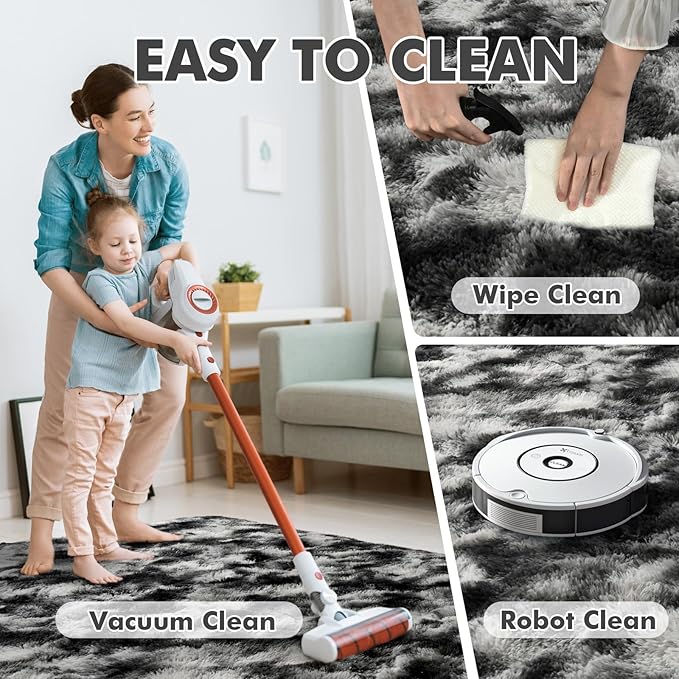 8x10 Ft Extra Large Shag Rugs for Living Room, Tie Dyed Ultra Soft Fluffy Furry Area Rugs for Bedroom Indoor Floor, Aesthetic Carpet for Kids Home Decor (Black Grey)