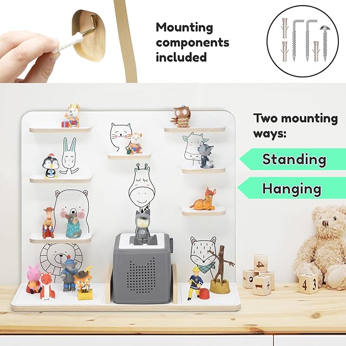 stadtecken Wooden Shelf for Music Box I Suitable for The Toniebox and Tonies I Perfect Storage in The Children's Room I for Setting up or Hanging (Friends)