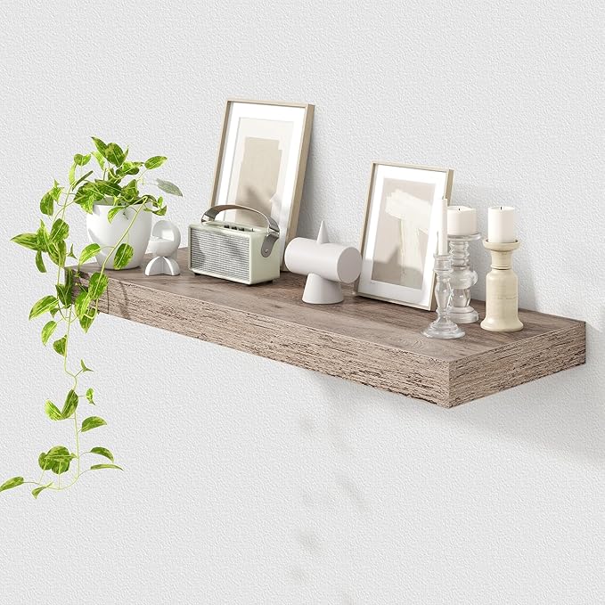 FLYJOE 12 Inch Deep Floating Shelves | 36 Inch Grey Floating Shelves | 36" W x 12" D Rustic Wood Shelves for Wall | Deep Grey Shelves for Living Room Bathroom Laundry Room Kitchen