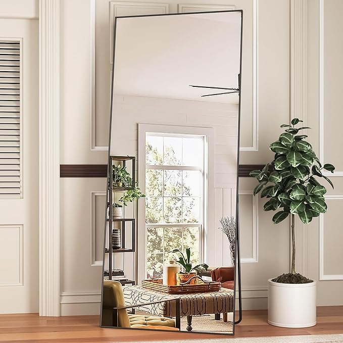Antok Full Length Mirror, 71"x32" Floor Mirror with Stand, Hanging Mounted Mirrors for Bedroom, Living Room, Cloakroom, Dining Room, Black, Rect