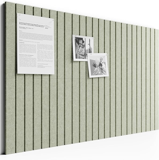 Bumusty Large Cork Board Alternative-36 x 24" Felt Bulletin Board Tiles, with 30 Pushpins, 40 Adhesive Tabs, Fine-Stripe 6-Pack, Cork Boards for Office Push Pin Board Felt Board-Sage