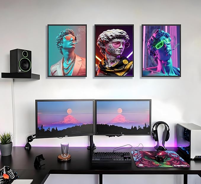 FJKLRP 3pcs Cyberpunk David Wall Art Neon Graffiti Canvas Prints poster Modern Pop Art Canvas Wall Decor for Living Room Gaming Room Bedroom Decoration Unframed
