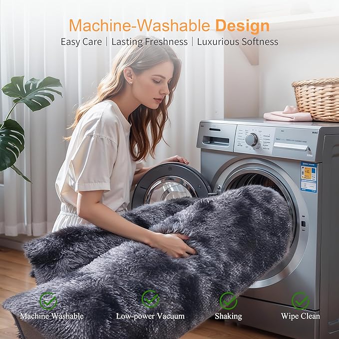 KICHOWUA Thick Area Rug Dark Grey 5x8 Fluffy Shag for Bedroom Living Room Soft Plush Washable Thickened Non-Slip Fuzzy Carpet for Kids Baby Nursery Cozy Shaggy Floor Rugs for Dorm, Tie-Dye Gray