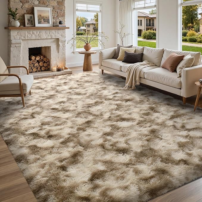 4x6 Area Rugs for Bedroom, Khaki Plush Fluffy Shaggy Living Room Rugs Non-Slip, Ultra Soft Carpet for Nursery Kids PlayRoom Dorm Office Indoor