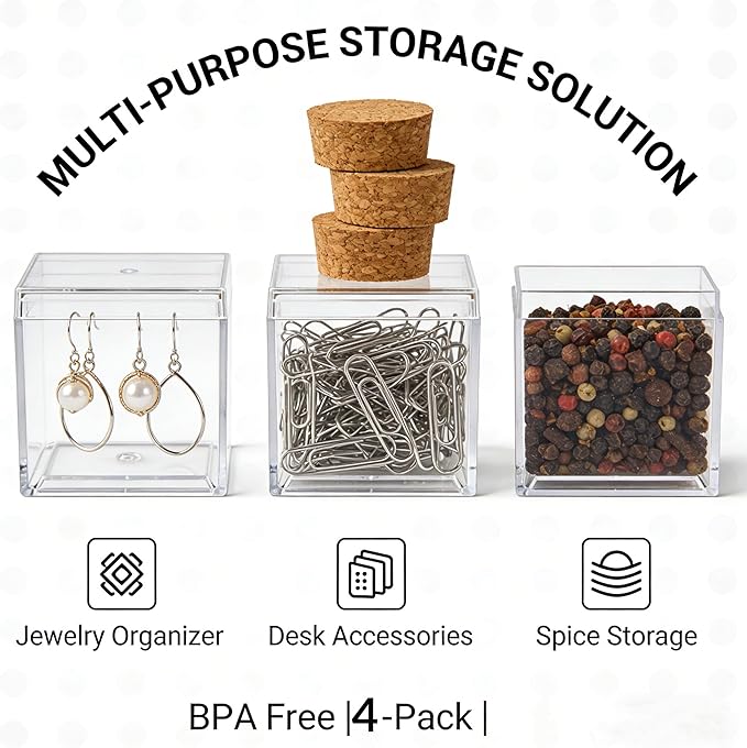 KissYou Acrylic Box with Lid Clear Candy Boxes Acrylic Square Cube 4 Pieces Display Case Transparent Jewelry Storage Box Graduation Wedding Birthday Party Decorative Boxes