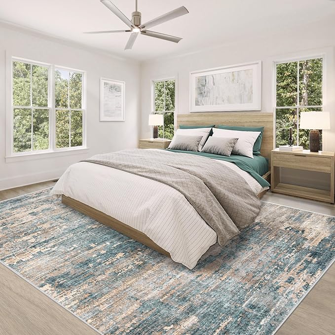XLUEZ 8x10 Area Rugs for Living Room, Washable Modern Abstract Large Area Rug Neutral Soft Non Slip Kids Rug Stain Resistant Indoor Carpet for Bedroom Nursery Dining Room Playroom(GreenBrown, 8'x10')