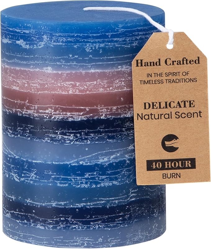 CraftyCrocodile Decorative Scented Pillar Candle - Handcrafted Navy Blue Candles with Cotton Wick, Smokeless for Spa, Aromatherapy, Home, Wedding - 40 Hour Burn Time - 3" W x 4" H