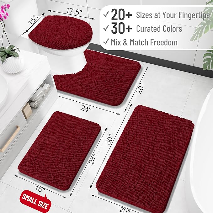 OLANLY Bathroom Rugs 30x18, Extra Soft Absorbent Chenille Bath Rugs, Rubber Backing Quick Dry, Machine Washable Bath Mats for Bathroom Floor, Tub and Shower, Home Decor Accessories, Burgundy