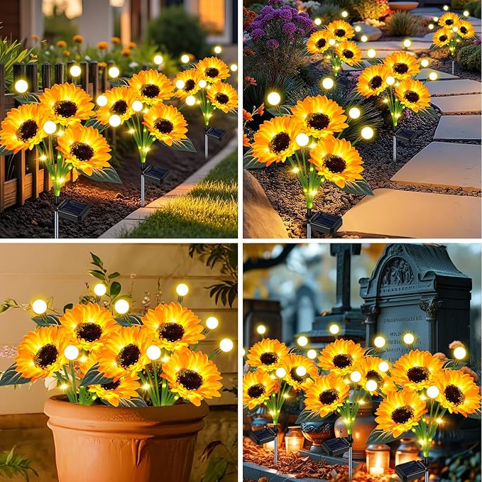 EDOF 6 Pack Sunflower with Firefly Lights,Solar Lights Outdoor Garden Decor,Solar Flowers Lights Waterproof,Sunflowers Birthday Gifts for Mom Women,Decorative Stakes Fairy Lights for Yard Patio Lawn