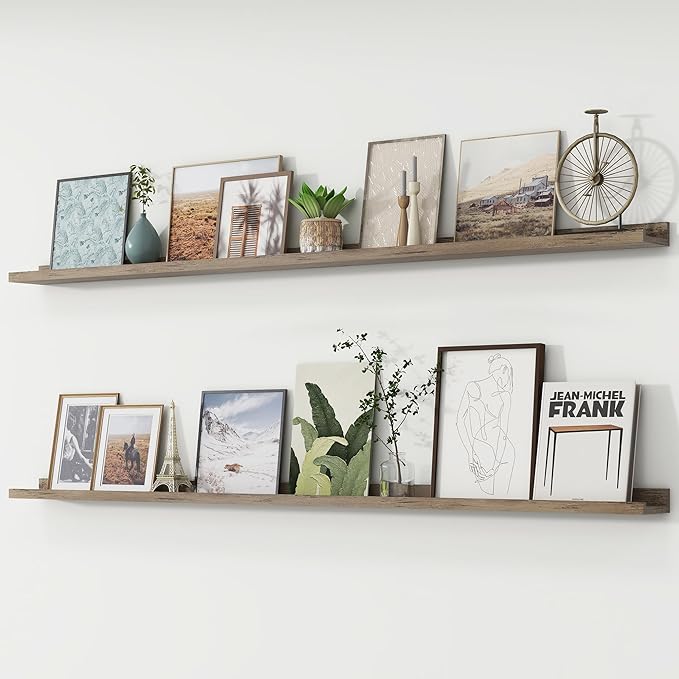 FLYJOE Picture Ledge Shelf, Floating Shelves Set of 2, 72 Inches Long Large Nursery Book Shelves for Toys Storage, Kids Bookshelf Wall Mounted for Living Room Bedroom Decor Books Photo Frames,Grey