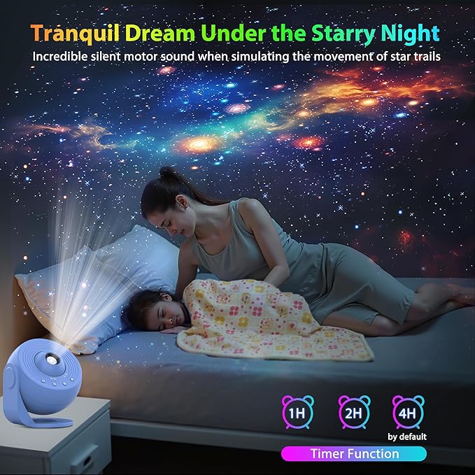 Galaxy Projector for Bedroom Pro Version, Upgraded Film Disc Star Projector for Kid 12 in 1 Planetarium Projector HD Image Adjustable Knob 360° Rotating 1/2h Timer Simple 4-Button Control