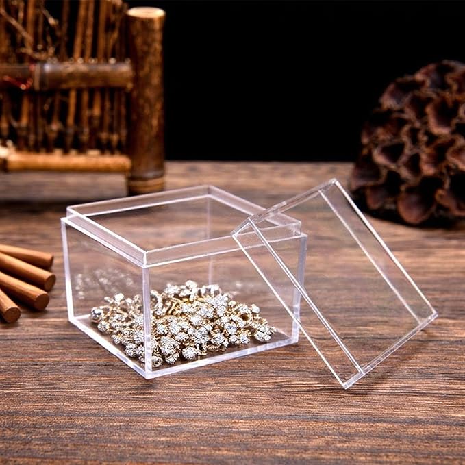 KissYou Small Acrylic Boxes with Lid Clear Box Plastic Square Cube for Display Jewelry Storage Contanier Graduation Party Decorative Box
