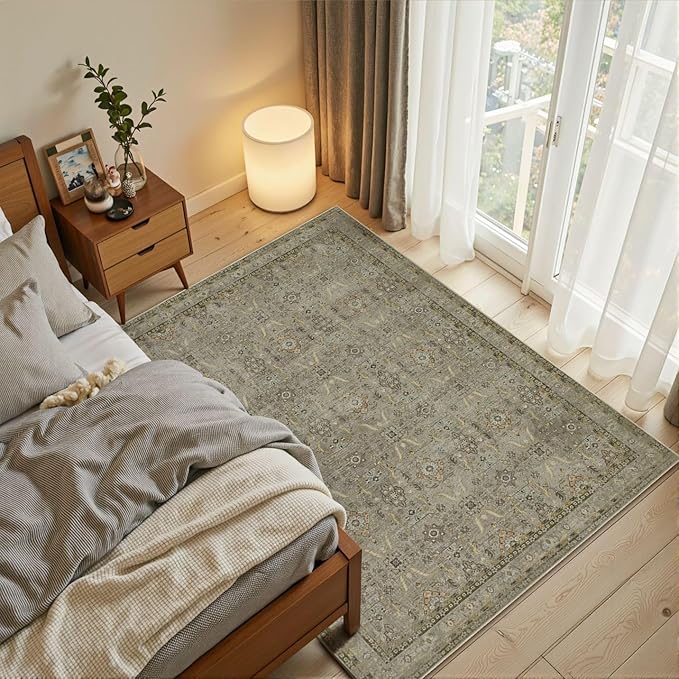 Rugxara 3x5 Rug for Entryway Bedroom, 3x5 Washable Area Rug, Vintage Retro Boho Throw Rug, Non Slip & Low Pile Small Carpet for Indoor Kitchen, Bedside, Living Room, Bathroom and Dining