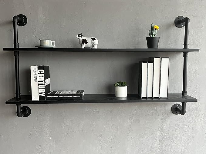HDDFER Floating Bookshelf Shelves Industrial Pipe Shelving Pipe Shelves Rustic Wall Shelf 48 Inch Farmhouse Book Shelves for Wall Mounted