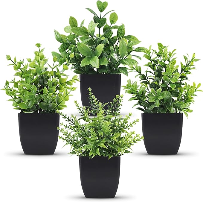 Der Rose Set of 4 Pack Small Fake Plants Mini Artificial Faux Plants Indoor for Bathroom Farmhouse Room Table Decor