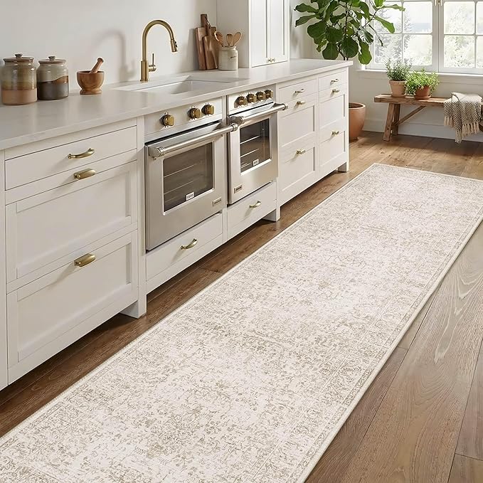 Rugxara 2'6" x 8' Hallway Runner Rug, Non Slip Boho Runner Rugs for Hallway, Kitchen, Entrance, Bathroom, Laundry Room, Soft Ultra-Thin Entryway Carpet, Throw Low Pile Retro Carpet, Brown