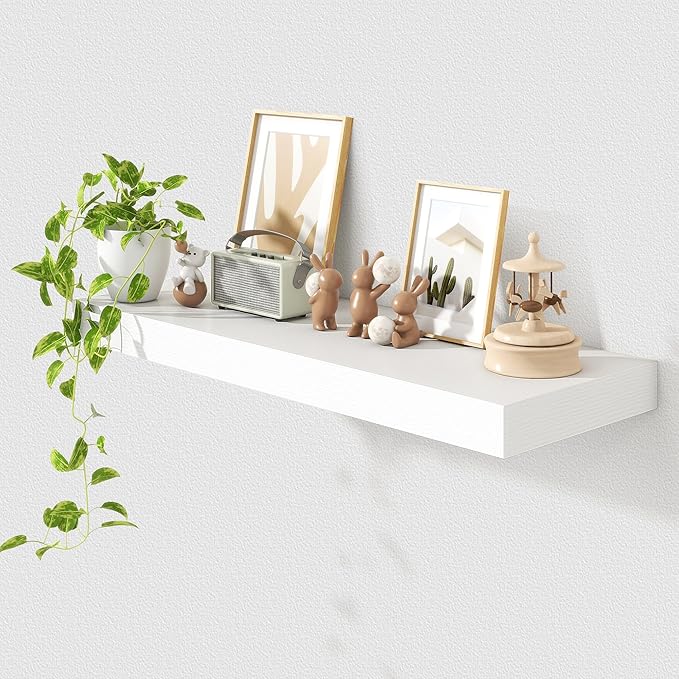 FLYJOE 12 Inch Deep Floating Shelves | 36 Inch White Floating Shelves | 36" W x 12" D Rustic Wood Shelves for Wall | Deep White Shelves for Living Room Bathroom Laundry Room Kitchen