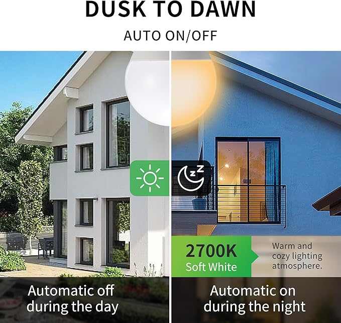 Qualilux Dusk to Dawn Light Bulbs, Auto On/Off Light Sensing LED Bulbs Outdoor, Soft White, Dimmable, 12W 1000LM 75W Equivalent, HQ-H030