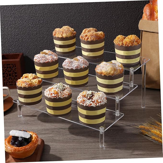 Ipetboom Acrylic Display Shelf Organizer Wide Perfume Makeup Vanity Stand Sturdy Risers for Cupcakes Desk Supplies Storage and Decor