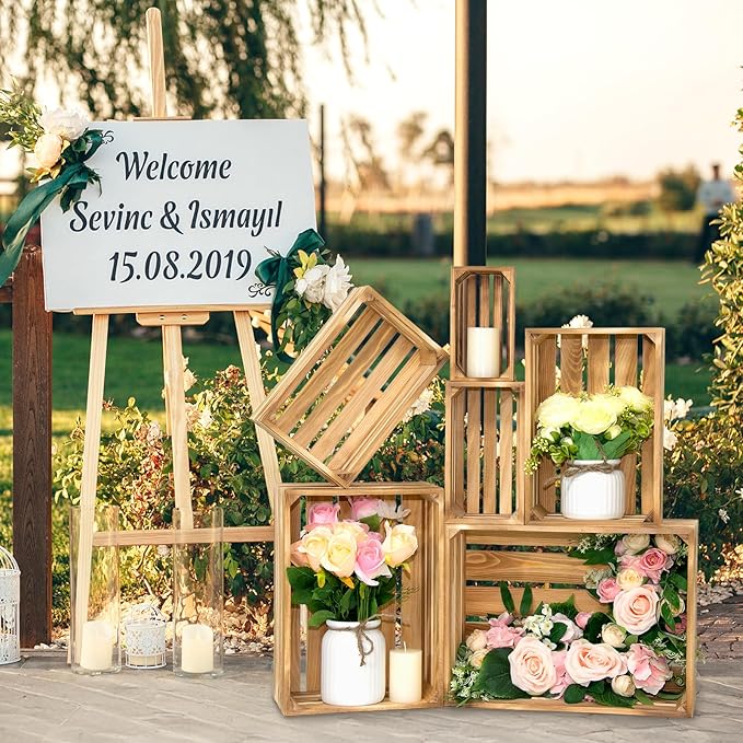Extra Large 6 Pcs Decorative Wood Crates for Display, Farmhouse Wooden Basket for Storage Container and Decorations, Rustic Nesting Crates Decor Boxes with Handle