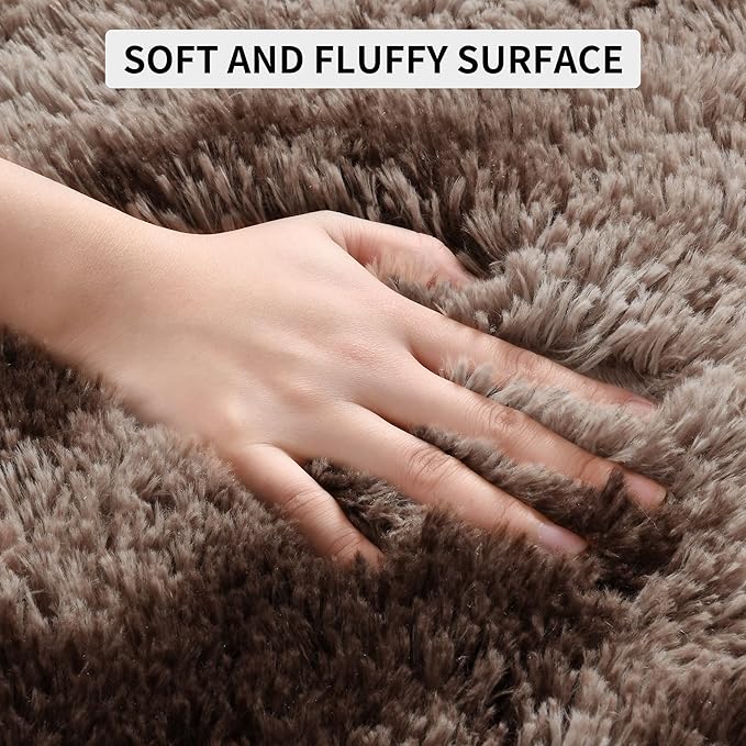 Tepook Fluffy Large Rugs for Living Room, 8x10 Area Rugs for Bedroom, Modern Shag Fuzzy Carpets for Kids Boys Girls, Plush Indoor Nursery Home Decor Rug with Non-Slip Bottom, Tie-Dyed Coffee