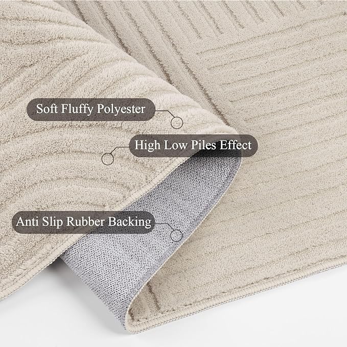 SHACOS Soft Cozy Fluffy Arch Pattern High-Low Pile Area Rugs 8'x10' Large Non Slip Washable Modern Geometric Rug Scandinavian Minimalist Carpet for Living Room Bedroom Dining Room, Beige