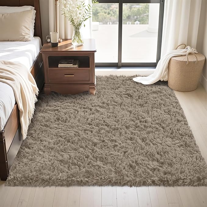 4x6 Area Rug for Living Room:Ultra Soft Fluffy Shag Grey Camel Rugs,Large Fuzzy Plush Indoor Non Slip Carpet Washable Rug for Bedroom Kids Nursery Office Dorm Modern Decor(Grey Camel 4'x6')