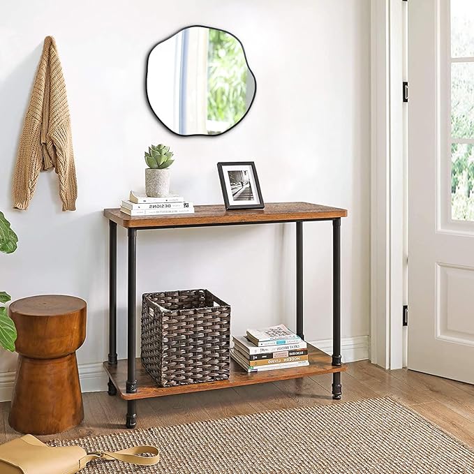 POZINO Irregular Shaped Mirror, 16" Small Asymmetrical Mirrors, Black Scalloped Rounded Mirror, Modern Frameless Abstract Mirrors for Bathroom Living Room Bedroom Entryway Fireplace