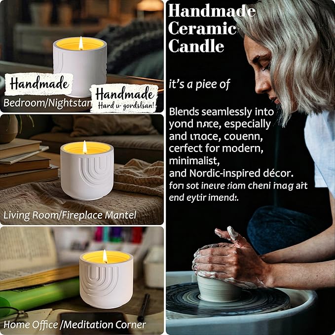 Viyffo 6.35oz Candles for Home Scented – White Peach & Cedarwood, Small Non Toxic Soy Candle for Women and Men, Handmade White Plaster Ceramic Jar, Luxury Home Fragrance, Nordic Décor & Gift