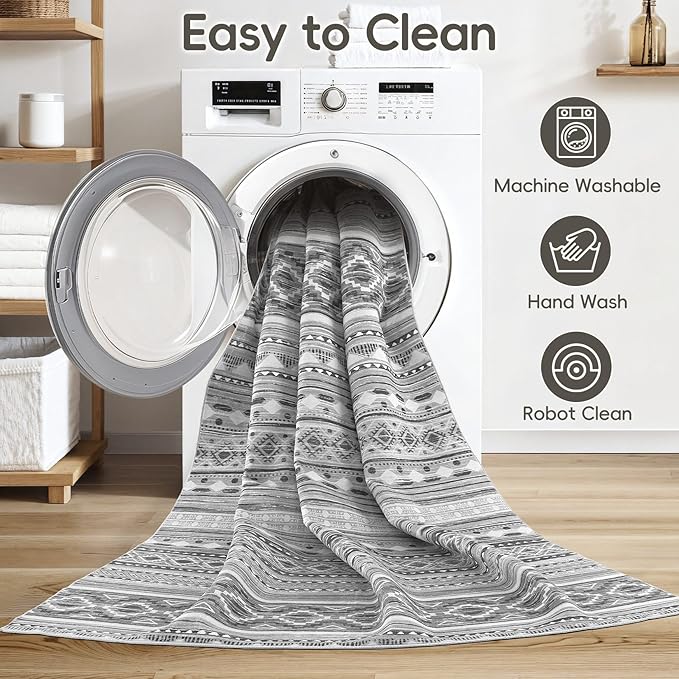 cotiled 6x9 Area Rug Living Room: Washable Boho Rugs with Non Slip Backing Large Soft Indoor Stain Resistant Carpet for Bedroom Farmhouse Dining Room Lightweight Home Decor Beige Grey