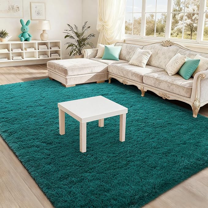 BENRON Teal Green Fluffy Rugs for Living Room Bedroom 4x6, Soft Plush Fuzzy Shaggy Rugs for Kids Girls Boys Room Decor, Washable Indoor Floor Carpets