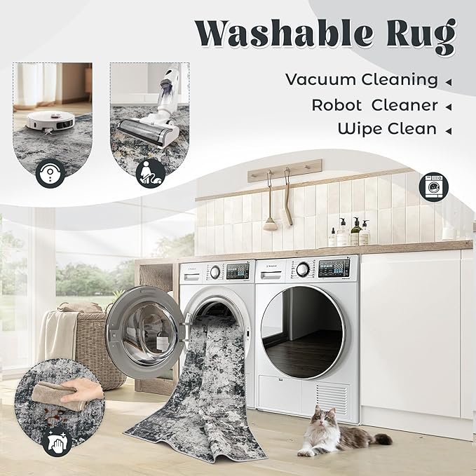 XLUEZ 8x10 Area Rugs for Living Room, Washable Modern Abstract Large Area Rug Neutral Soft Non Slip Kids Rug Stain Resistant Indoor Carpet for Bedroom Nursery Dining Room Playroom(Black, 8'x10')