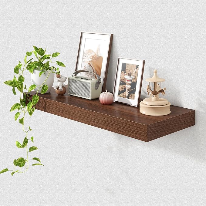 FLYJOE 30 Inch Floating Shelves | 12 Inch Deep Walnut Floating Shelves | 30" W x 12" D Rustic Wood Shelves for Wall | Deep Walnut Shelves for Living Room Bathroom Laundry Room Kitchen