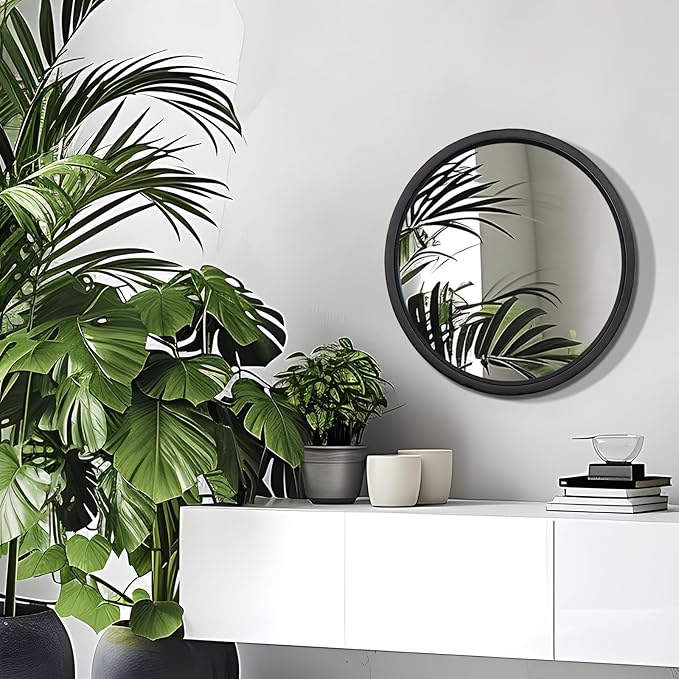 12" Matte Black Round Convex Mirror, Small Circle Wall Mirror with Thick Metal Framed, Round Decorative Wall Mirrors for Bathroom, Vanity