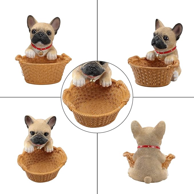 Dog Resin Storage Basket, Desktop Organizer for Remote & Keys, Cute Home Decor Tray, Ideal present for Pet Lovers.(French Bulldog Cream)