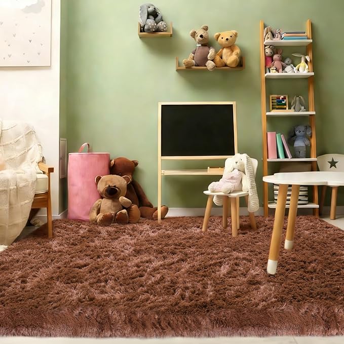 Large 9x12 Area Rug for Living Room, Soft Shag Rugs for Bedroom, Non-Slip Ultra Fluffy Rug,Modern Plush Carpet for Girls Boys Kids Room Dorm,Fuzzy Rug for Home Decor Aesthetic,Brown